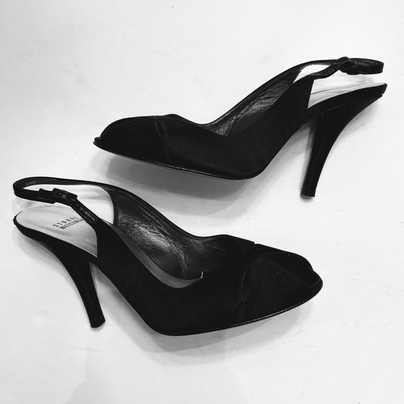 Stuart Weitzman Satin Peep Toe Slingback Heels - Picture 8 of 14
